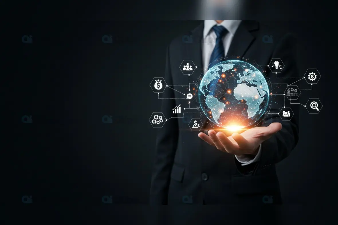 Innovative Businessman Holding Digital Globe Concept