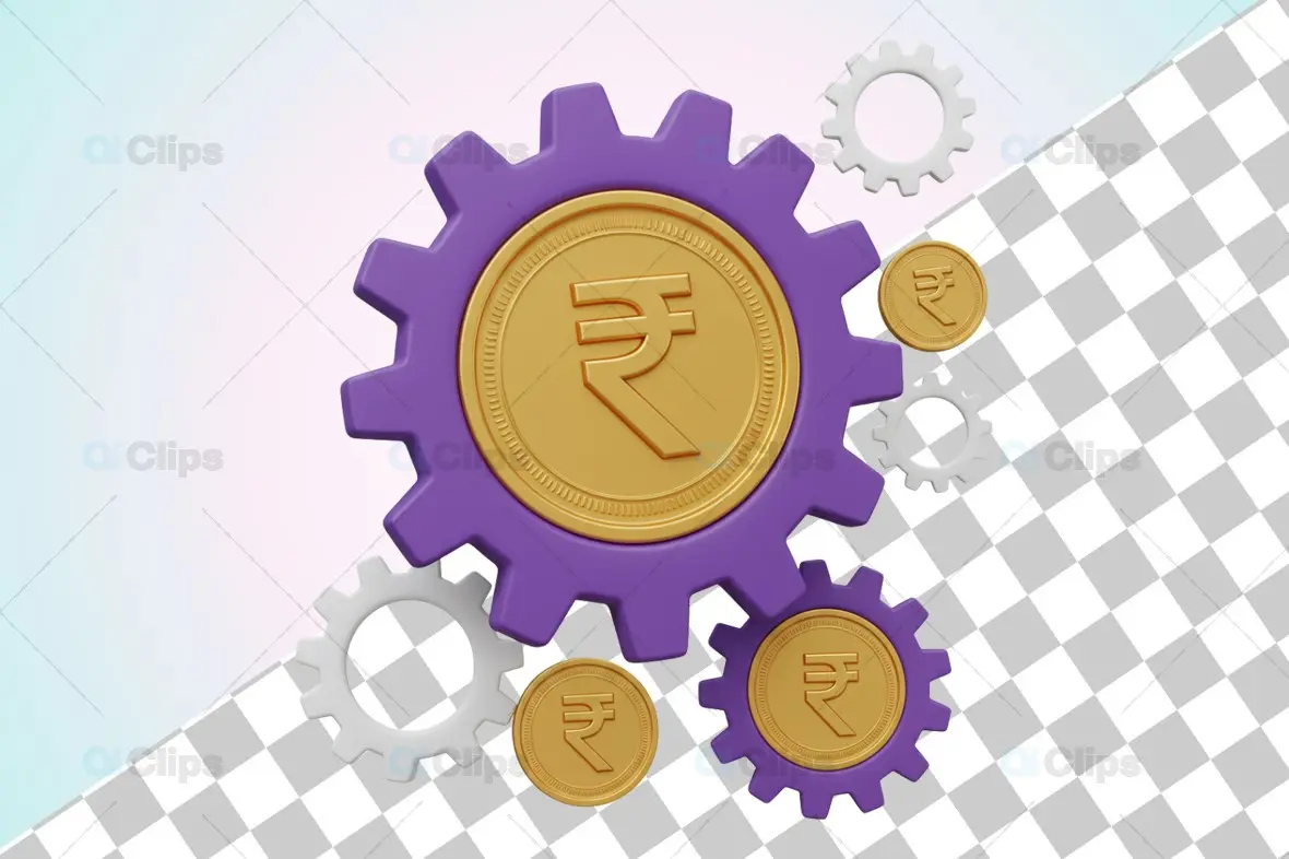 3D Financial Mechanism Illustration with Rupee Symbol