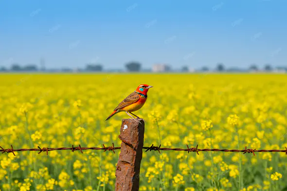 Vibrant Bunting in Mustard Field