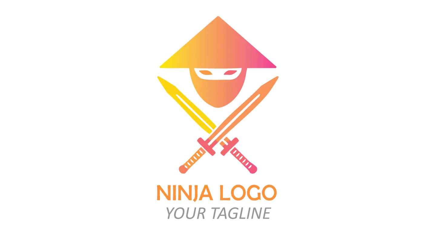 Gradient Ninja Logo with Crossed Swords for Gaming, Security, and Martial Arts Brands