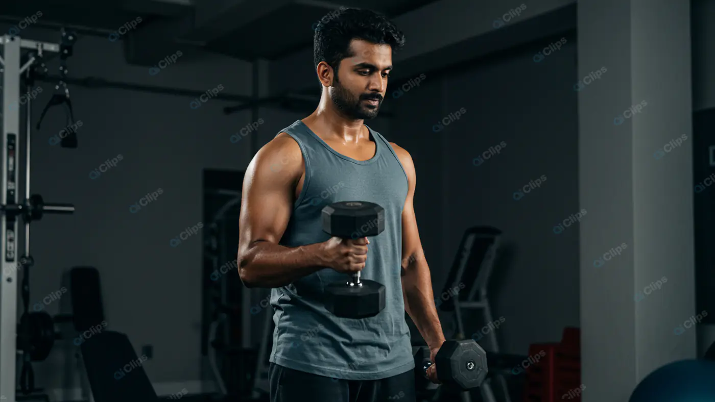 Focused Indian Man Weightlifting