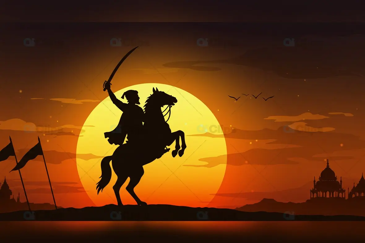 Chhatrapati Shivaji Maharaj Heroic Silhouette at Sunset