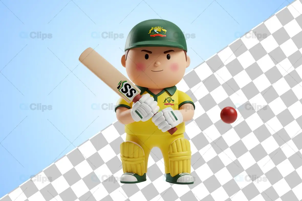 Determined Australian Cricket Player 3D Illustration