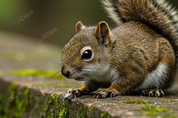 Close-Up of Alert Indian Squirrel on Mossy Stone Surface