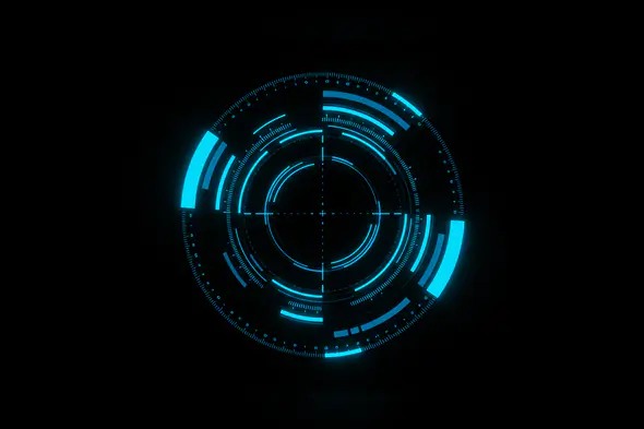 Advanced Futuristic HUD Circle Graphic in Neon Blue