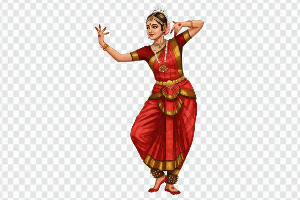 Bharatanatyam Dancer PNG – Elegant Indian Classical Dance Illustration