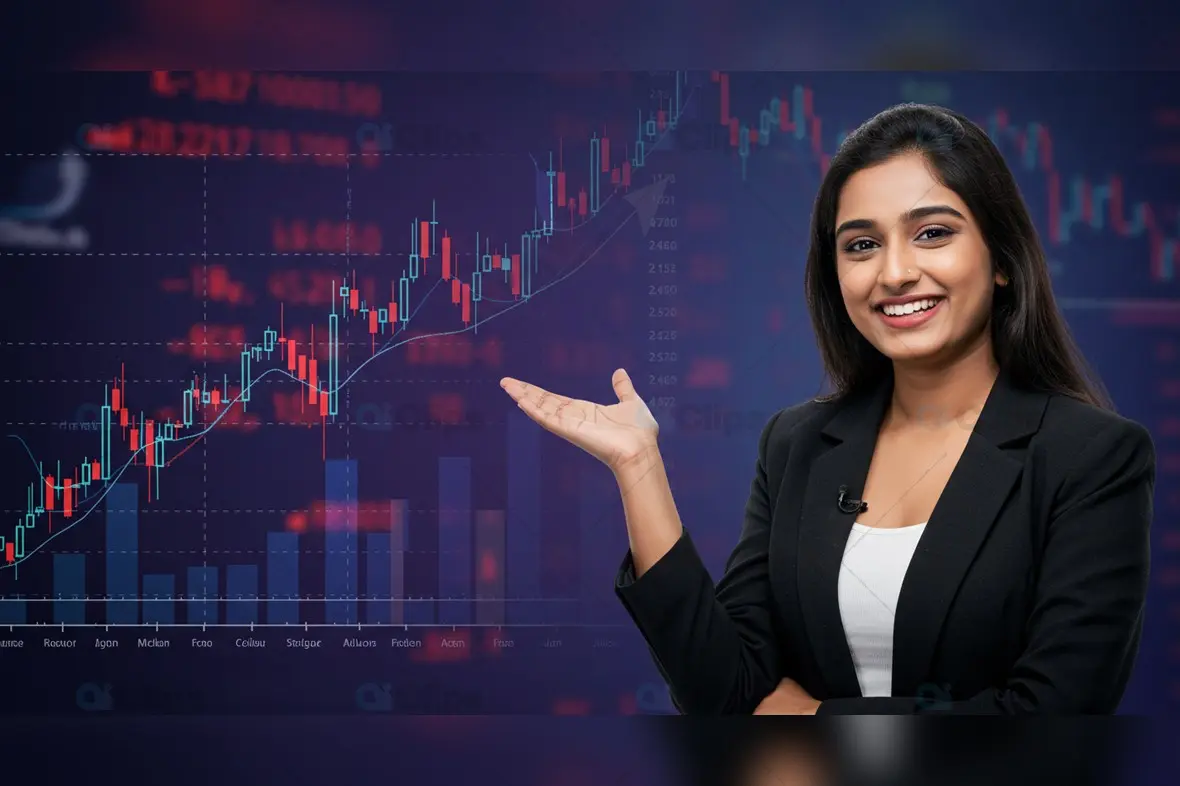 Confident Businesswoman Presenting Stock Market Trends