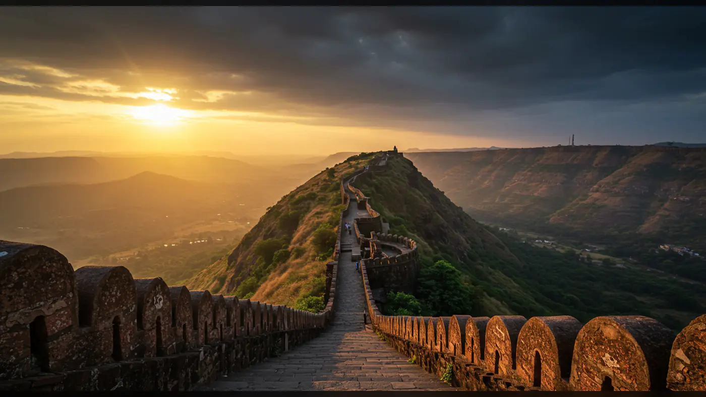 Golden Sunset Over Indian Fort and Mountain Pathway