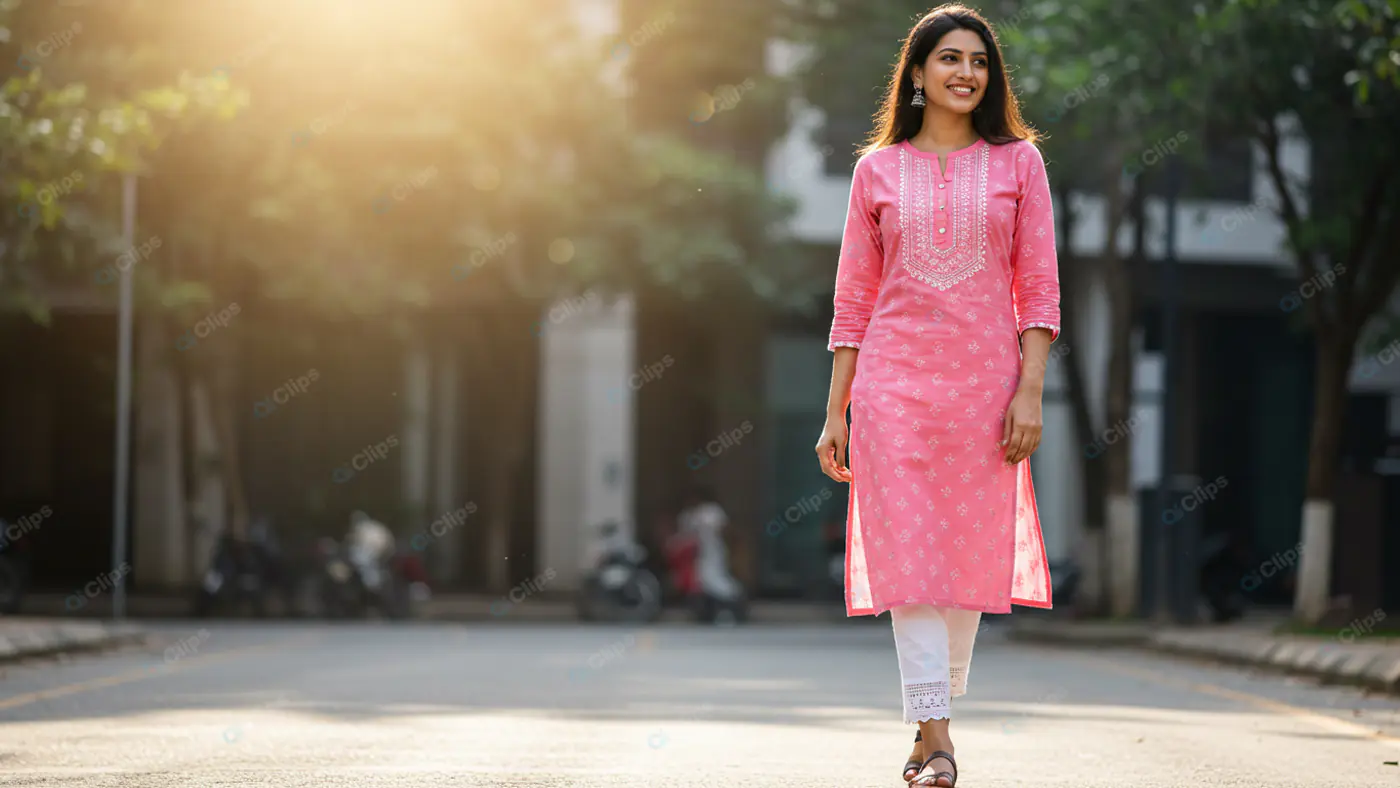 Vibrant Pink Kurti in Urban Setting
