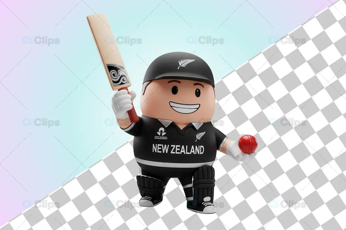 Smiling New Zealand Cricket Player 3D Illustration
