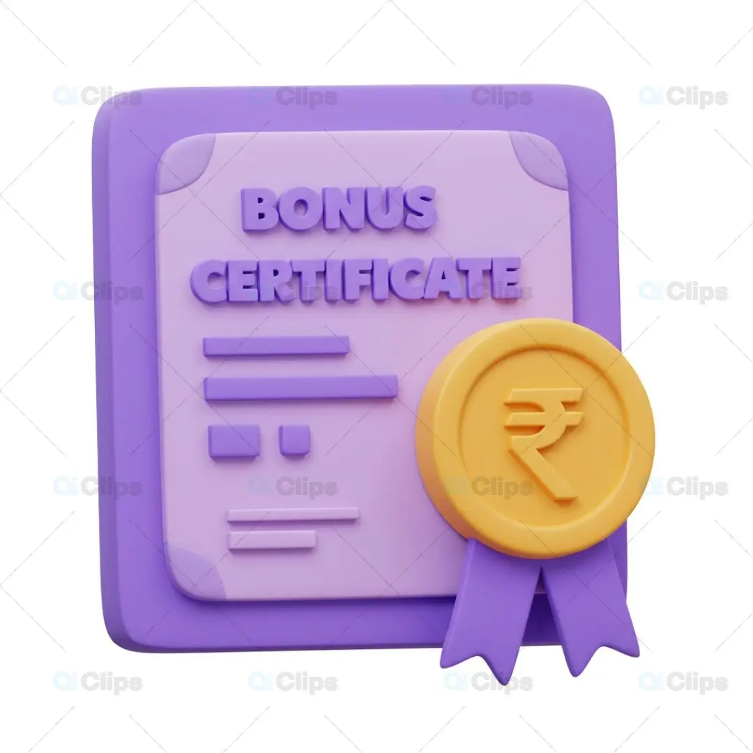 3D Bonus Certificate Illustration with Rupee Symbol