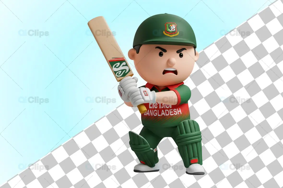 Dynamic Bangladeshi Cricket Player 3D Illustration