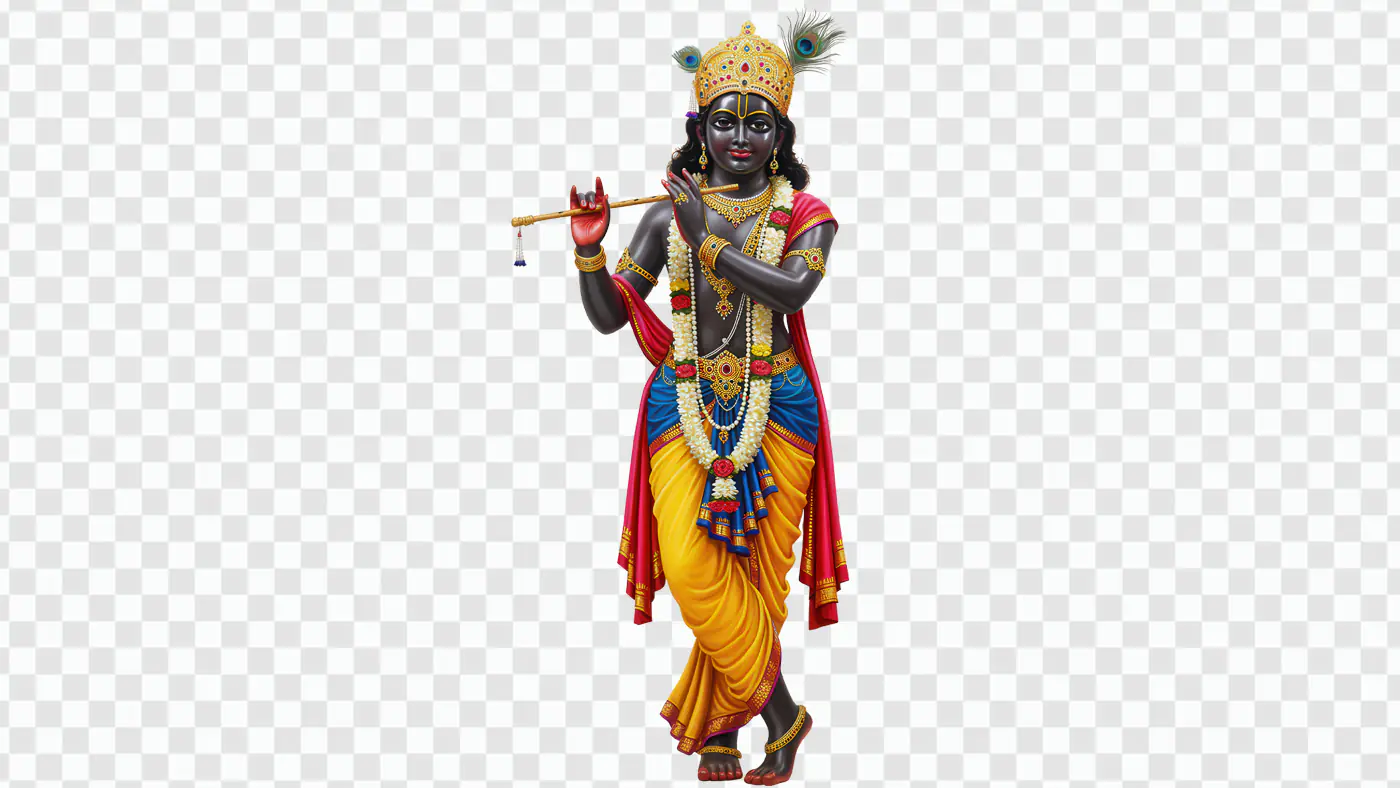 Ornate Krishna Statue with Flute