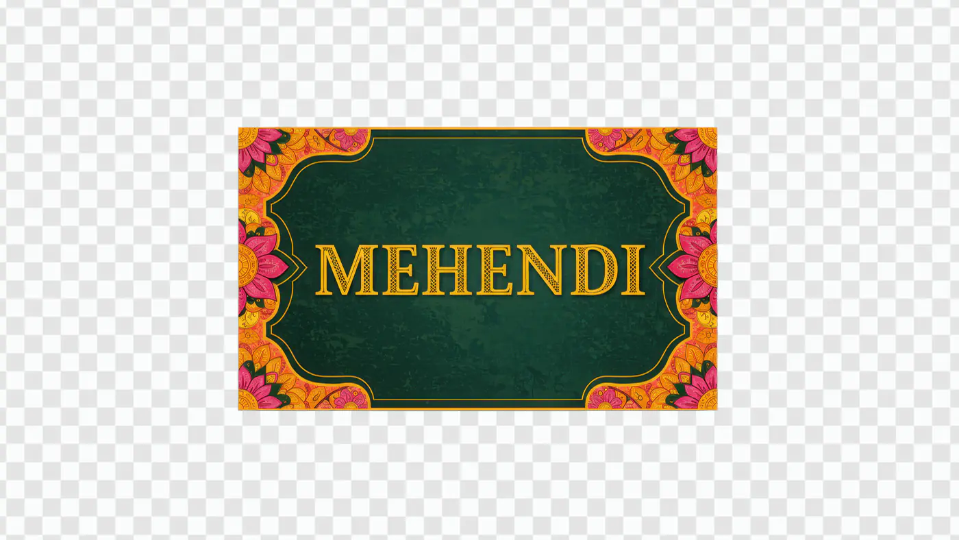 Elegant Mehendi Event Banner PNG with Minimal Floral Border