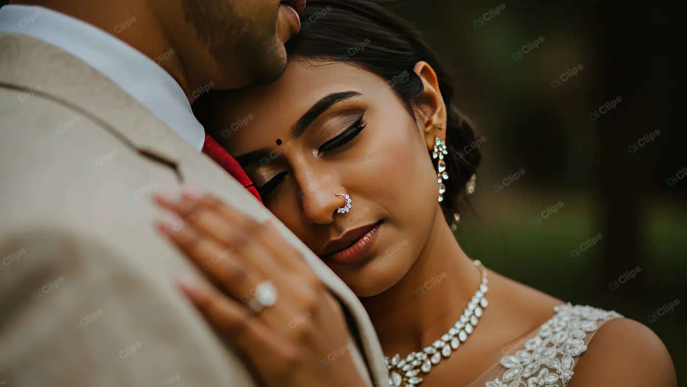 Romantic Indian Couple Portrait with Bride Resting on Groom’s Shoulder