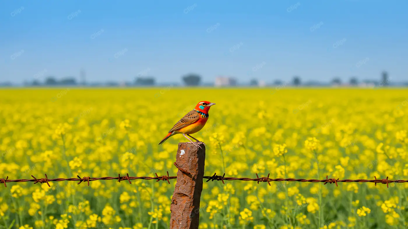 Vibrant Bunting in Mustard Field