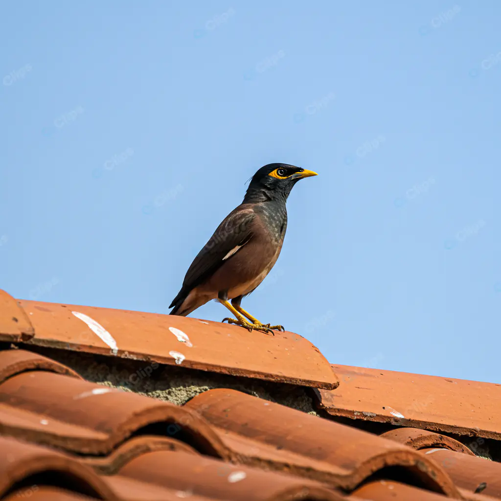 Myna Bird on Terracotta Roof