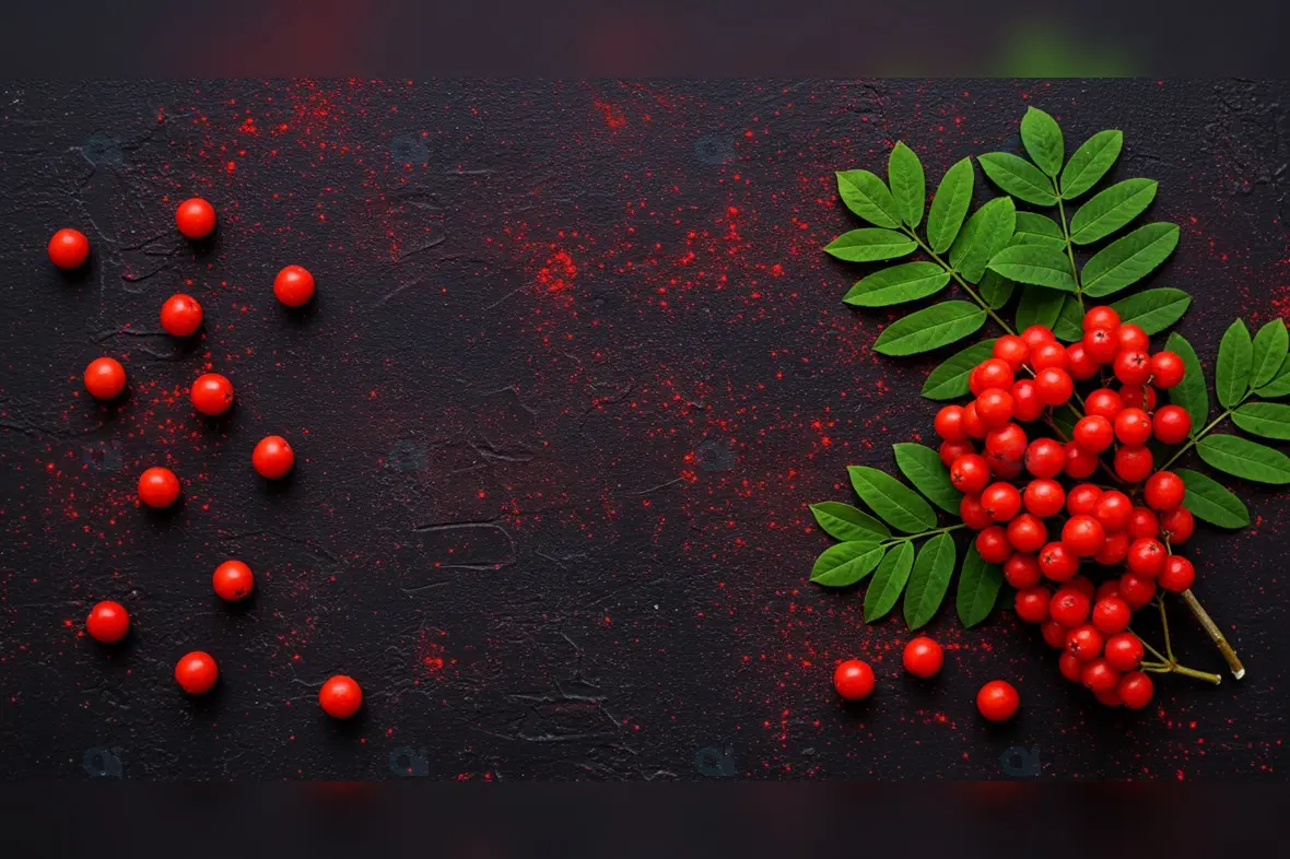 Red Berries on Textured Black Background