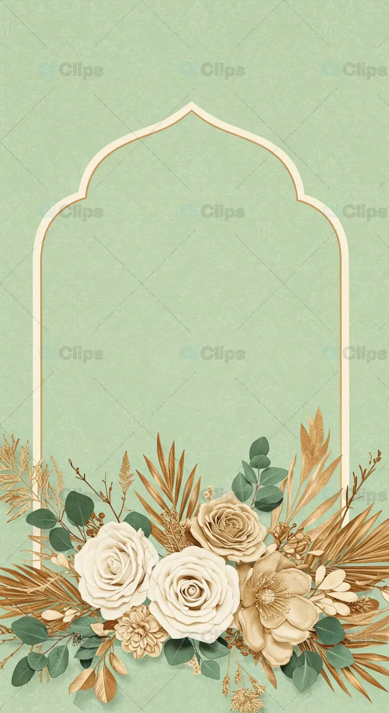 Golden Arch Floral Frame with Beige Roses