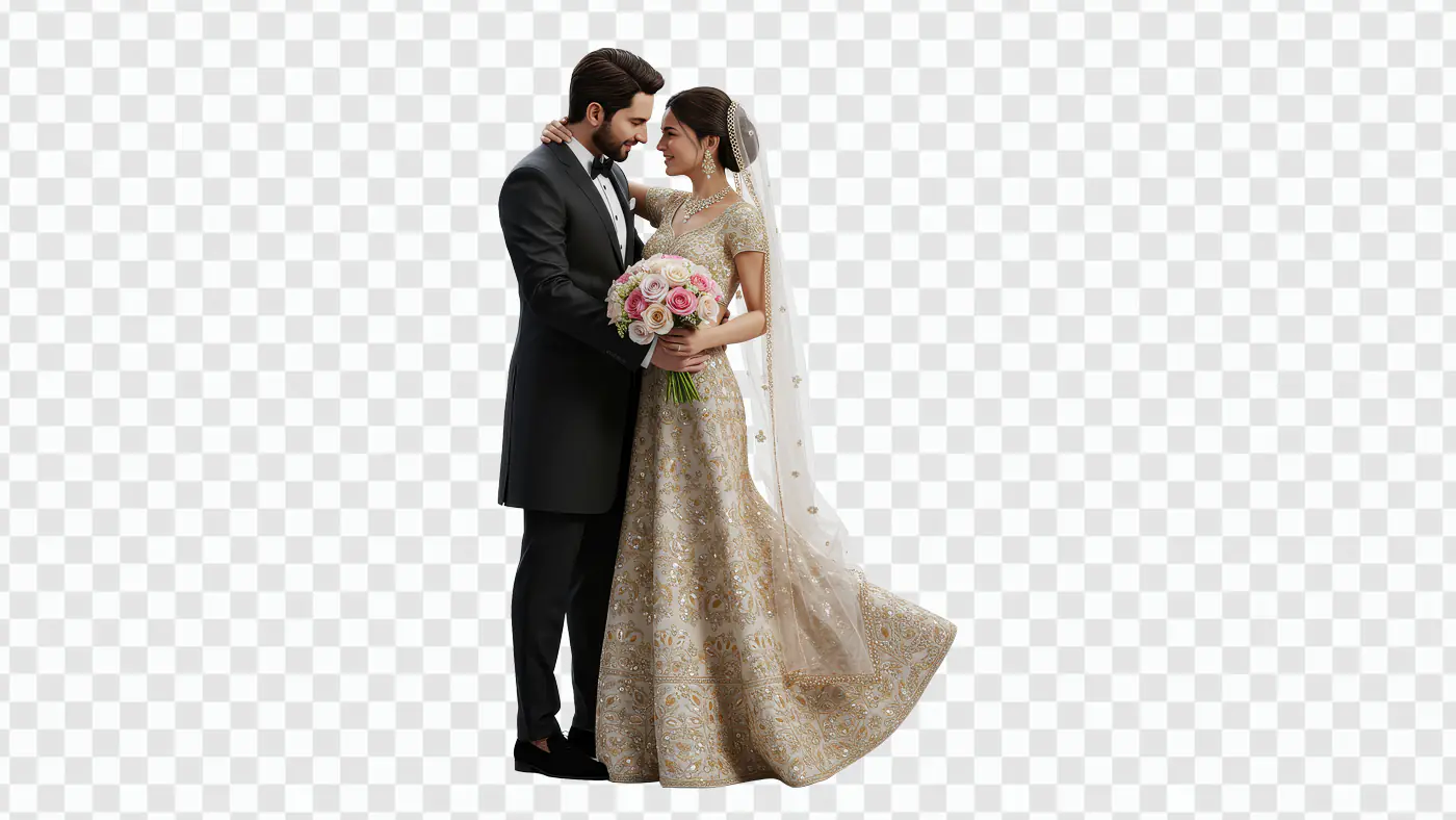 Romantic Indian Bride and Groom PNG for Wedding Invitations & Digital Design
