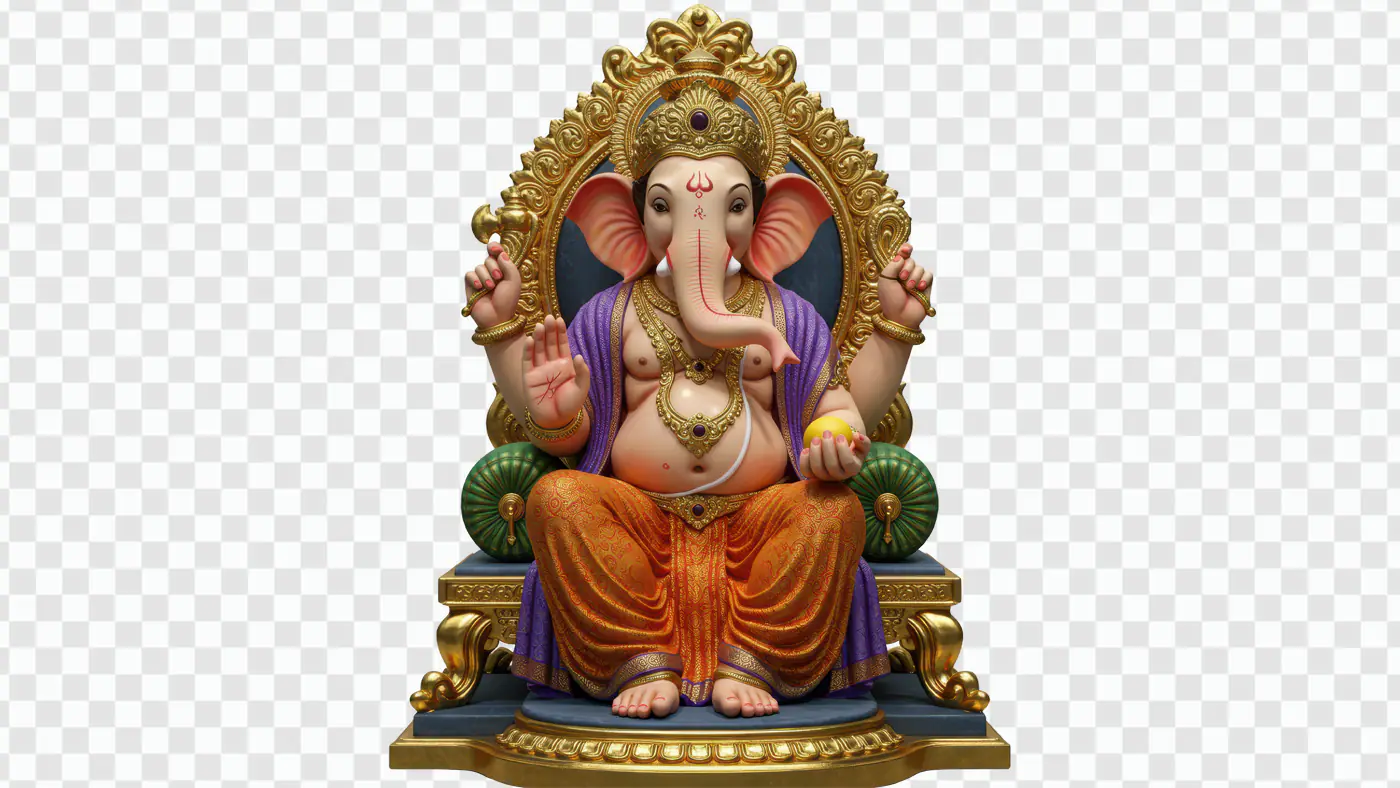 Opulent Ganesha Idol on Golden Throne
