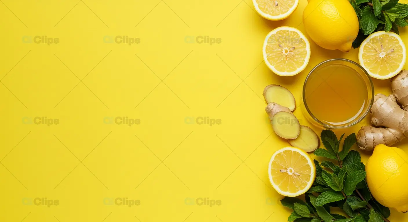 Lemon Tea Ingredients on Vibrant Yellow Background