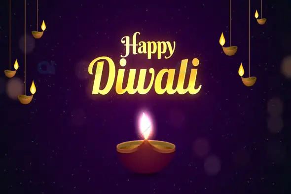 Happy Diwali Animation with Hanging Diyas and Sparkling Background