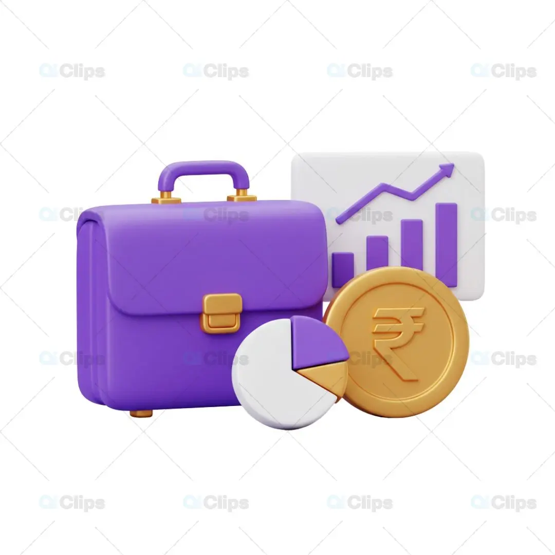 3D Business Finance Growth Illustration with Rupee Symbol