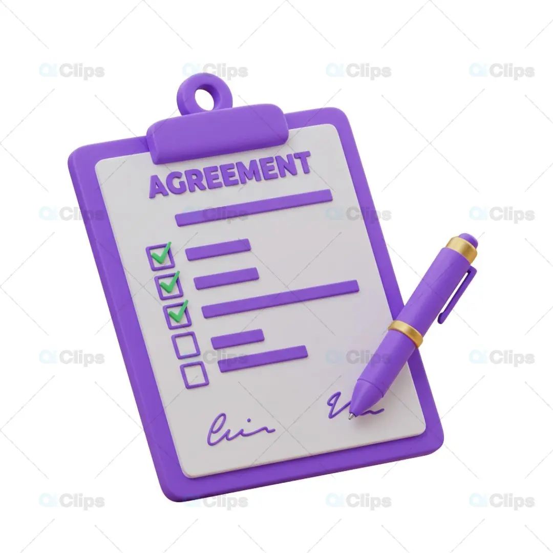 3D Agreement Document Illustration with Pen