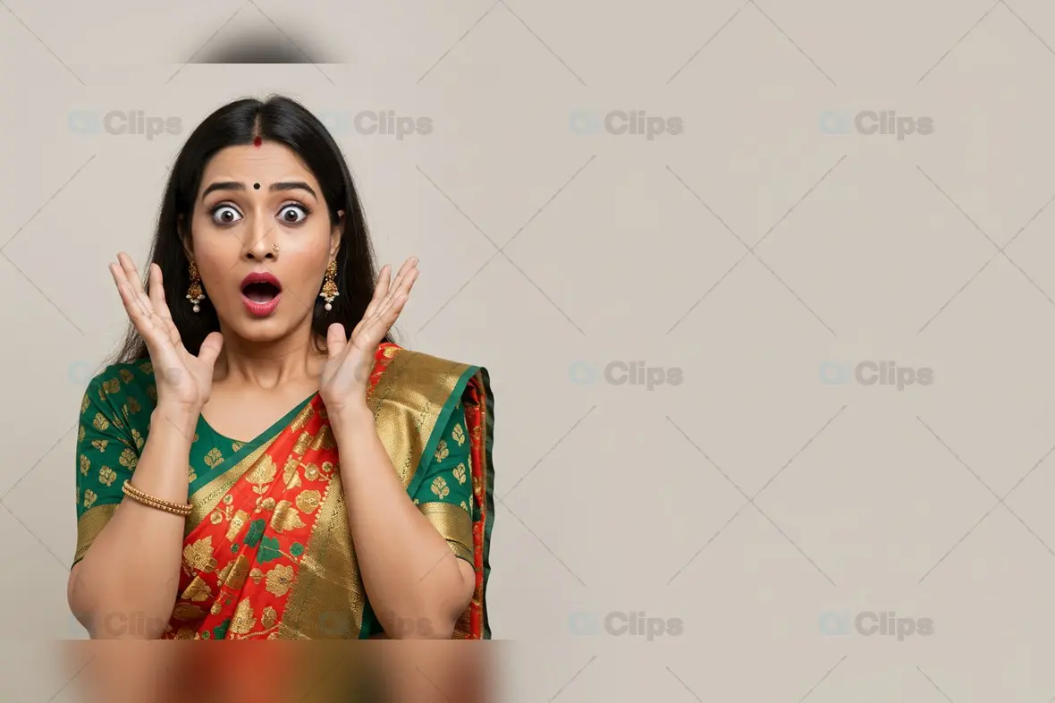 Startled Woman Expressing Amazement in Ethnic Wear