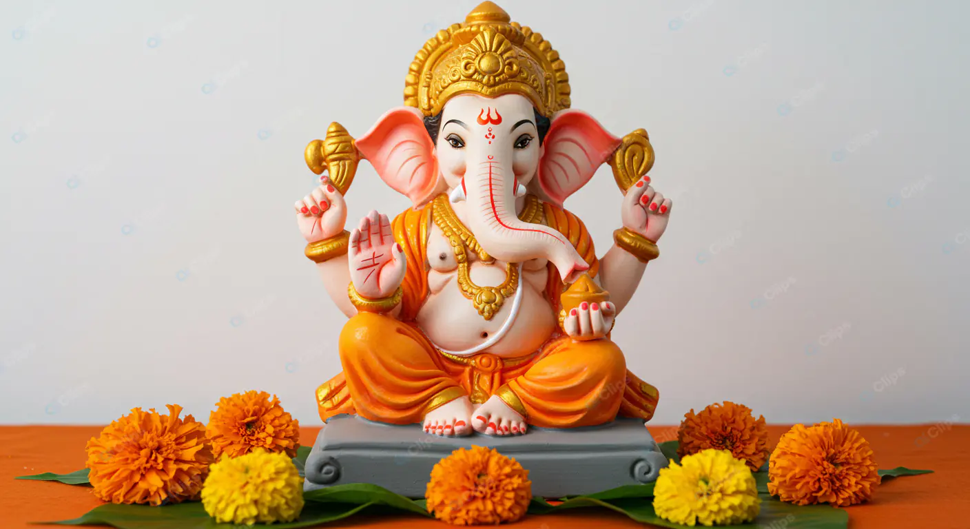 Ganesha Idol with Marigold Offerings