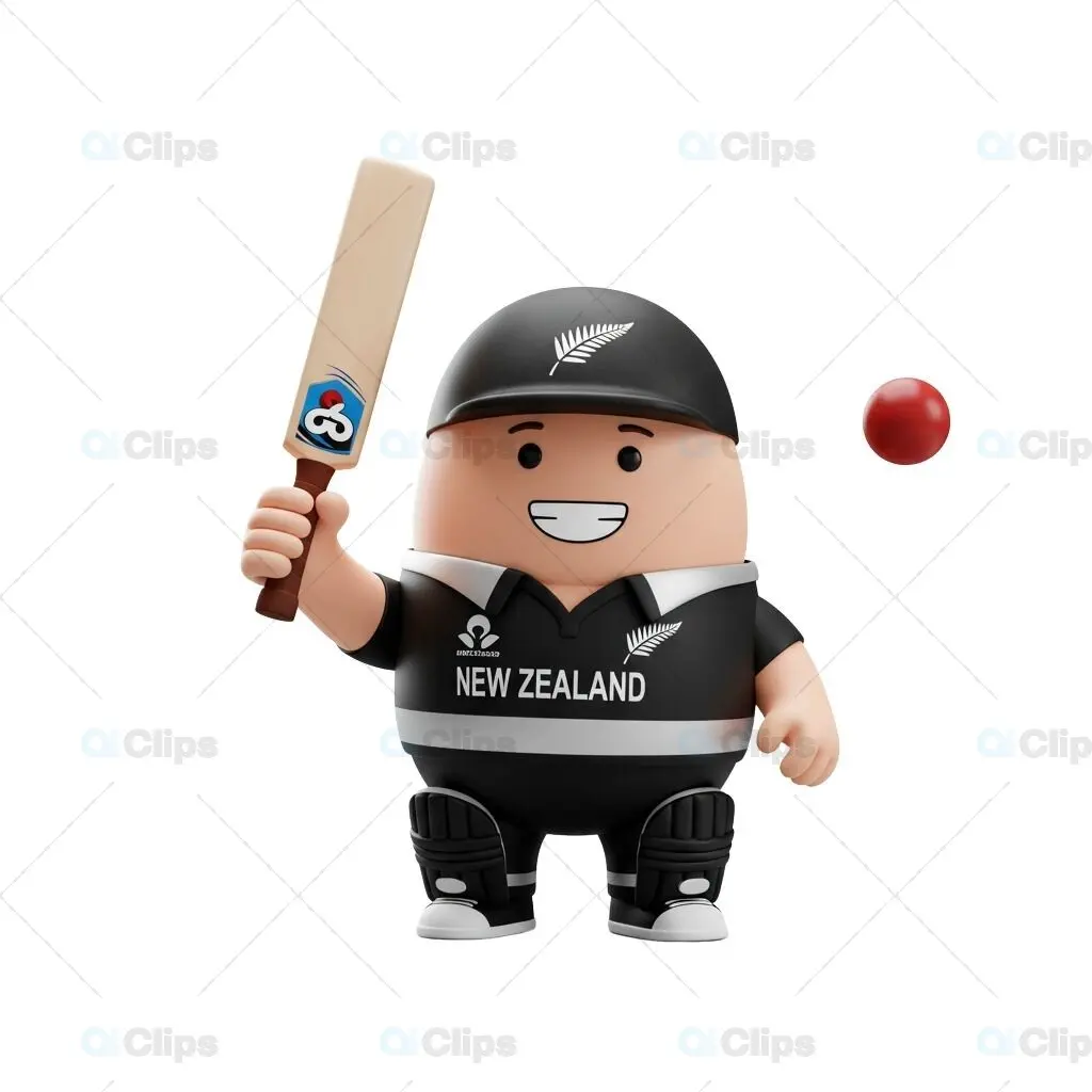 Cheerful New Zealand Cricket Player 3D Illustration