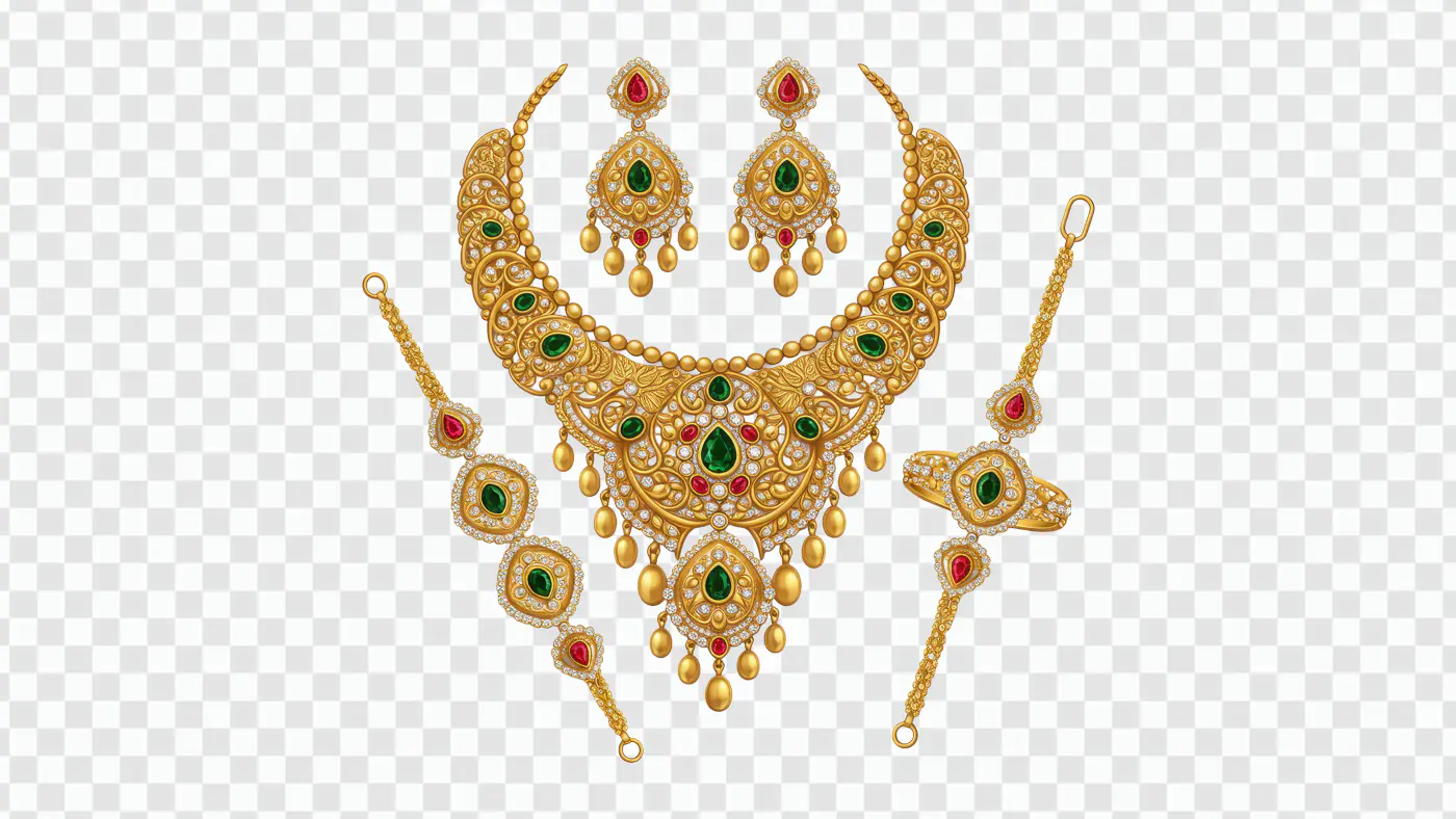 Indian Bridal Jewelry Set PNG – Gold Necklace, Earrings & Bangles