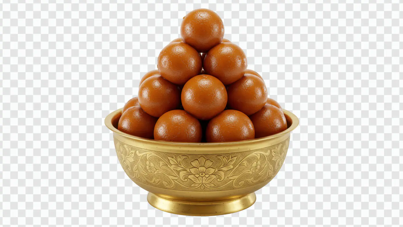 Indian Gulab Jamun PNG in Golden Bowl for Festive and Food Designs