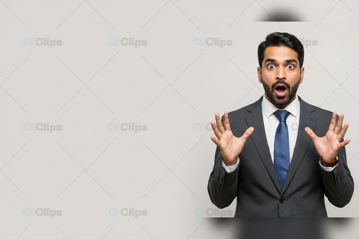 Businessman in Formal Wear Expressing Surprise