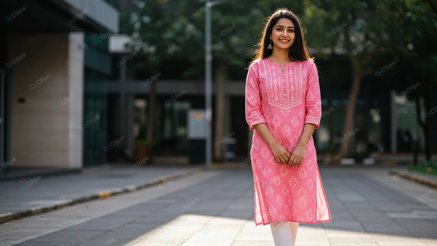 Radiant Pink Kurti in Urban Setting