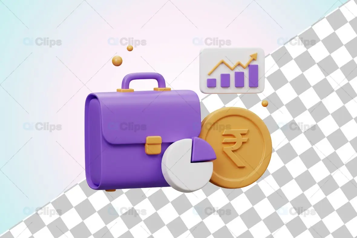 3D Business Finance Illustration with Rupee Coin