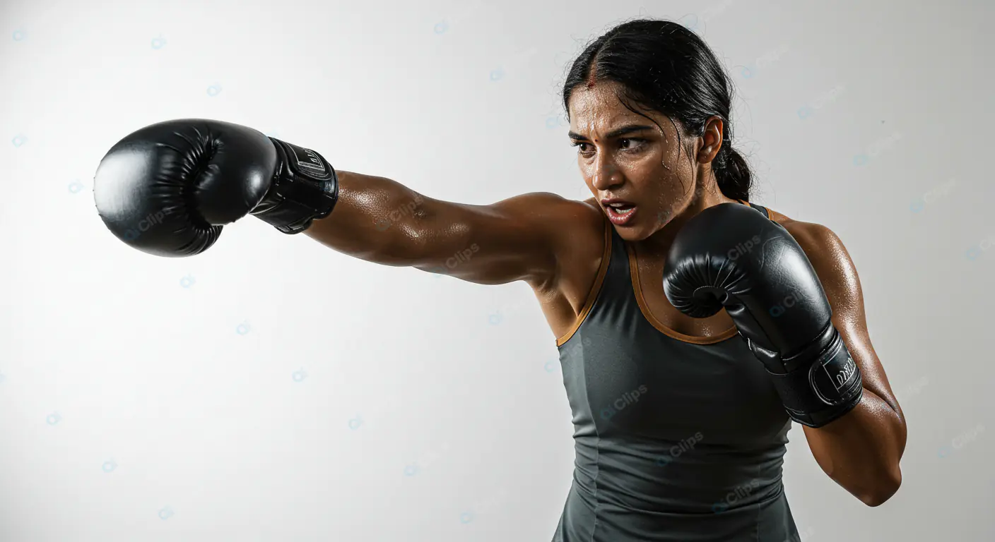 Fierce Female Boxer in Action
