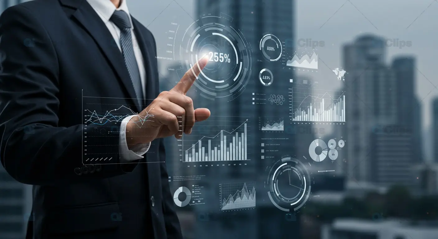 Businessman Interacting with Digital Analytics Interface