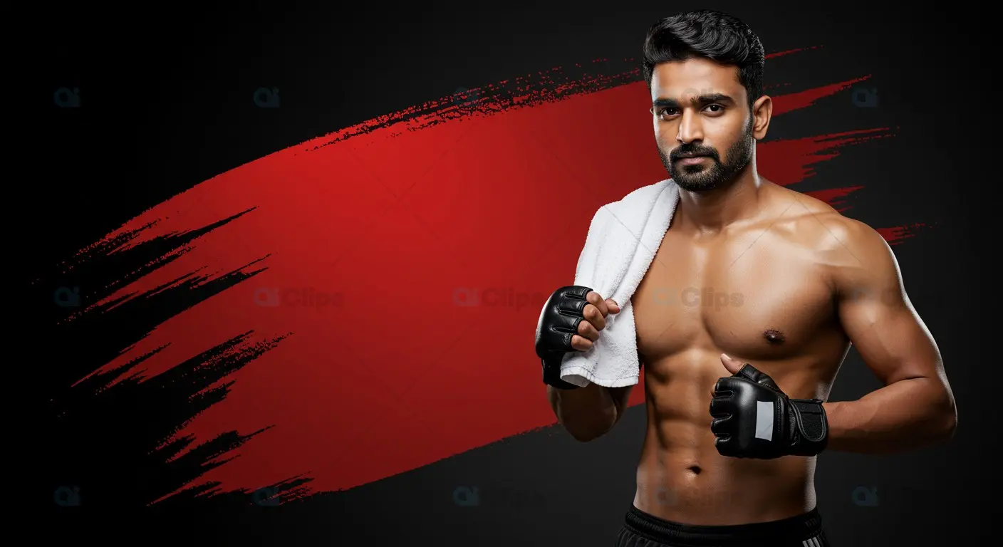 Fit Indian Male Athlete with Boxing Gloves and Towel