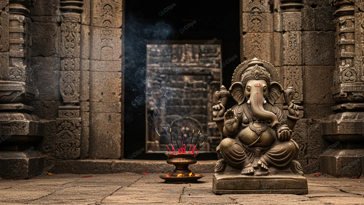 Ganesha Statue with Temple Incense