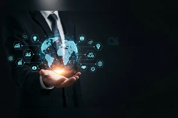 Businessman Presenting Digital Global Network Concept