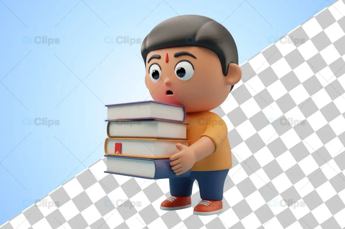 Curious Student 3D Illustration with Books