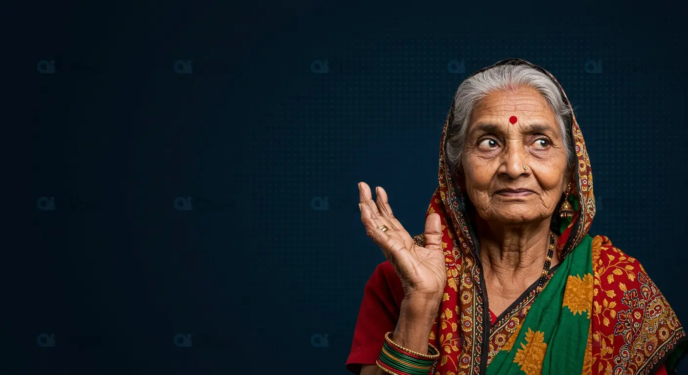 Elderly Indian Woman in Traditional Saree with Expressive Look
