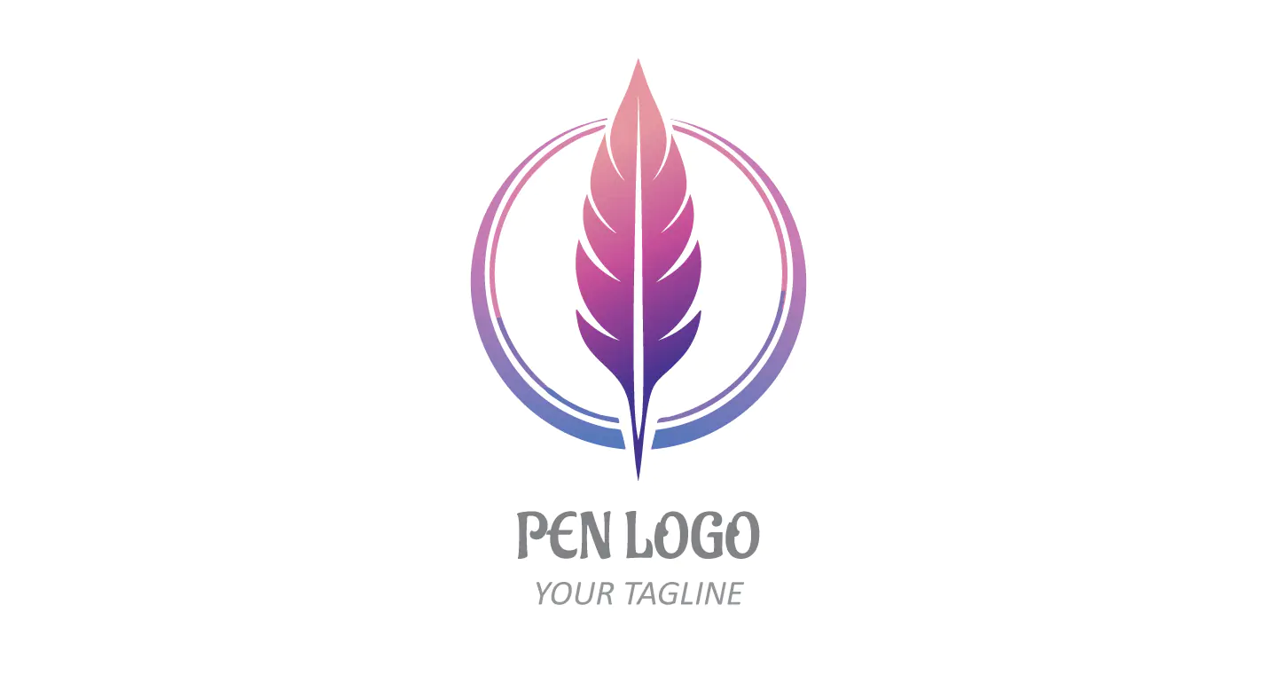 Elegant Feather Pen Logo with Gradient Circle for Writing and Publishing Brands