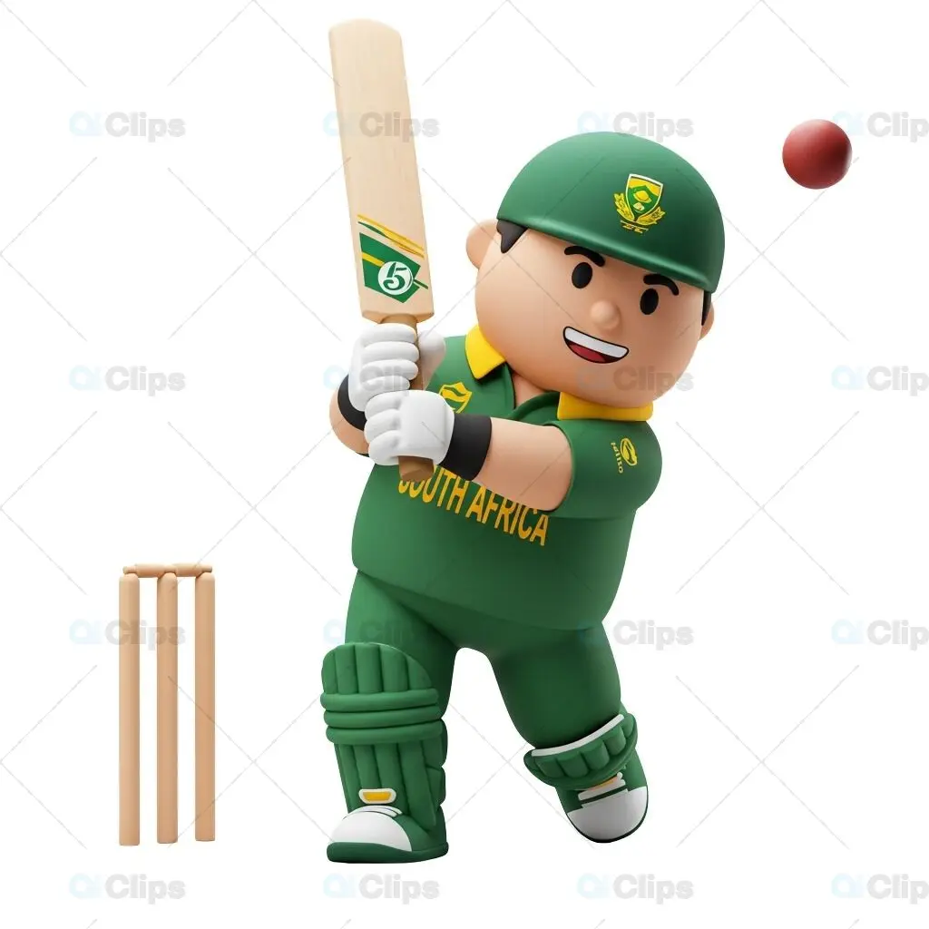 Energetic South African Cricket Player 3D Illustration