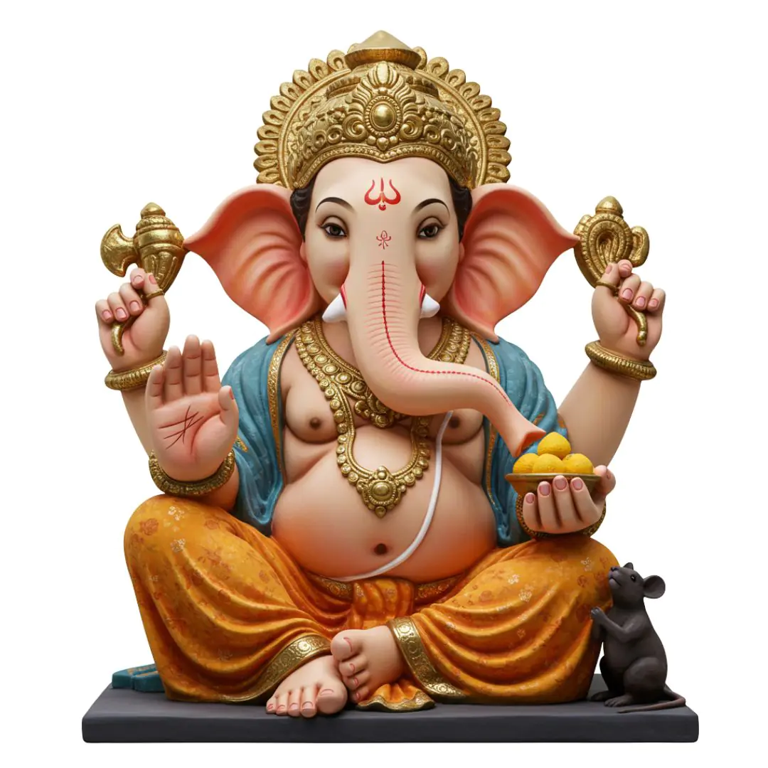 Vibrant Ganesha Idol with Offerings