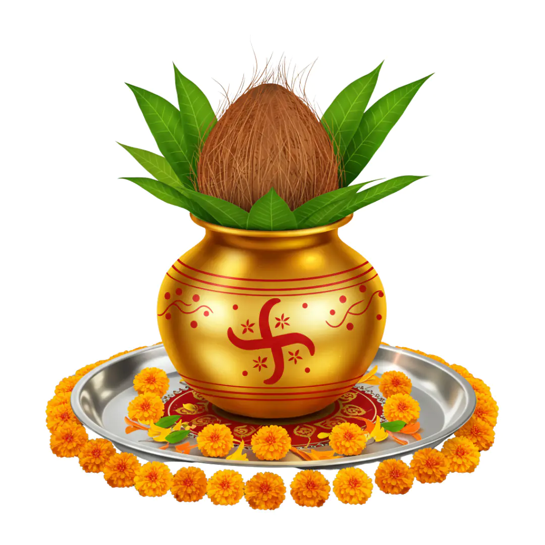 Kalash with Coconut PNG Clipart for Hindu Puja and Festival Designs