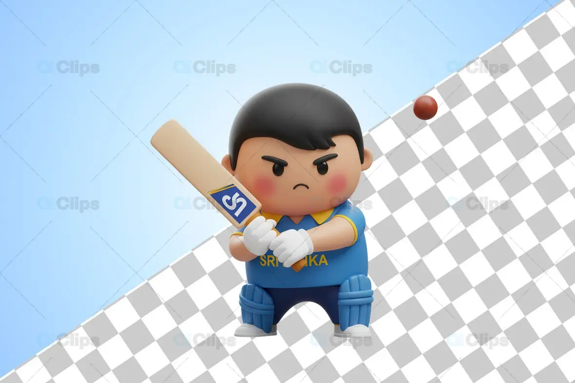 Focused Sri Lankan Cricket Player 3D Illustration