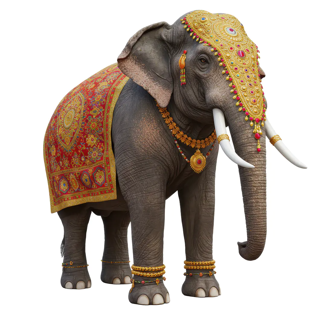 Royal Indian Elephant with Ornate Golden Decor for Festival Processions